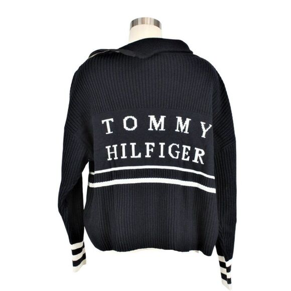 Tommy Hilfiger Sweater Ribbed Knit Shoulder Zip Varsity Turtleneck Blue Sz 2XL - Picture 3 of 10